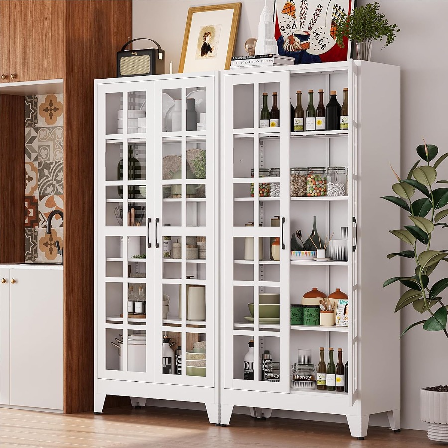 Glass Cabinet Display - ตู้โชว์ประตูกระจกขนาด 71 นิ้ว สำหรับห้องครัวและห้องรับประทานอาหาร