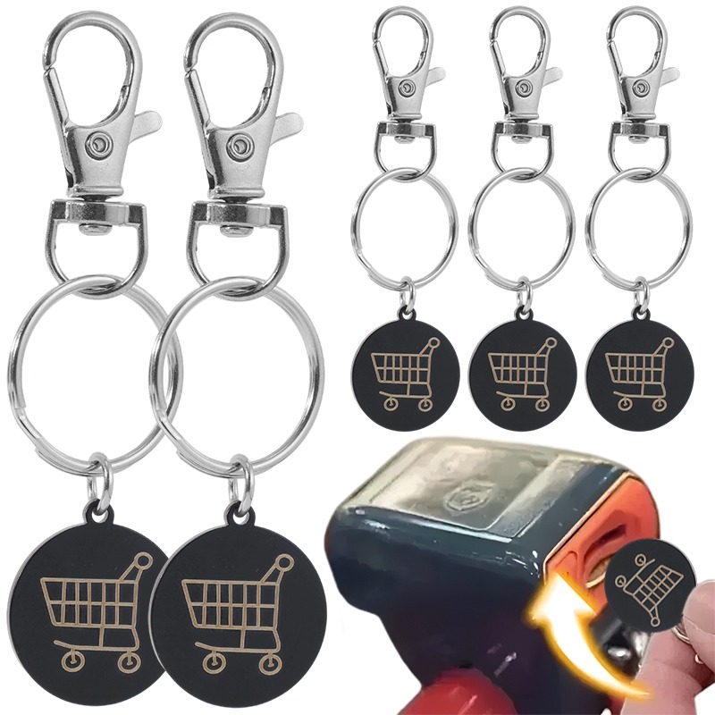 Token Coin Mechanism - 1/5 ชิ้น พวงกุญแจโทเค็นรถเข็นช้อปปิ้งสแตนเลสสีดำ ทนทาน พกพาสะดวก อุปกรณ์เสริมสำหรับซูเปอร์มาร์เก็ตและร้านขายของชำ