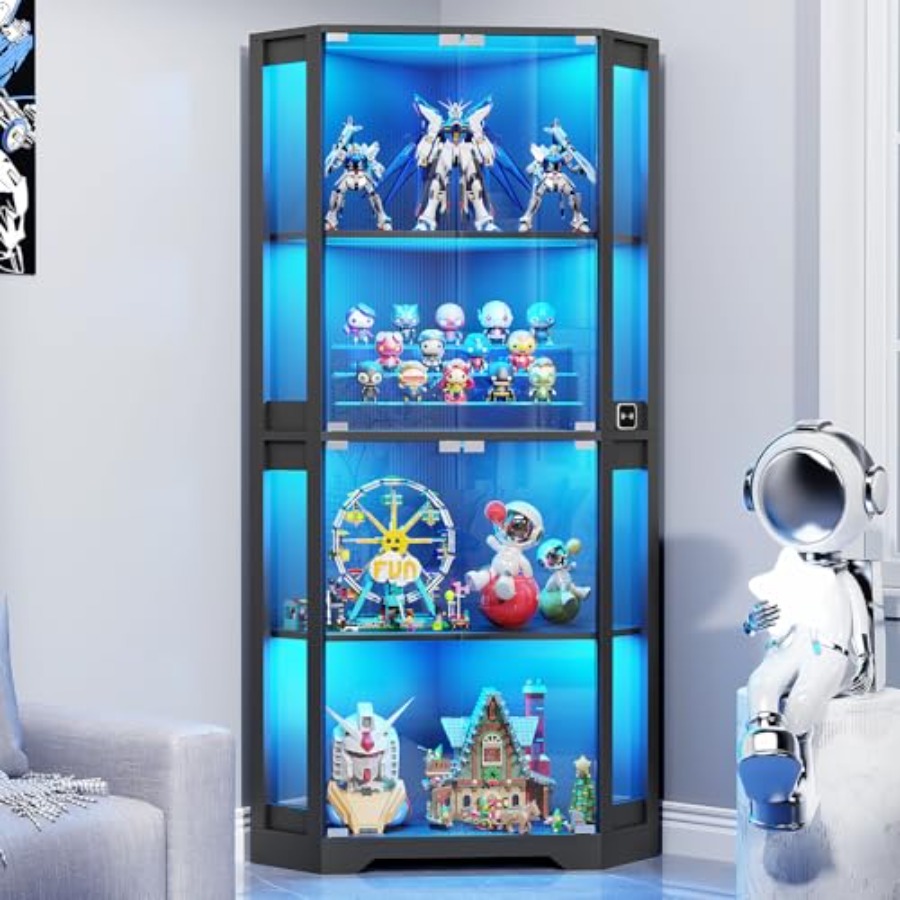Glass Cabinet Display - ตู้โชว์มุมมีไฟพร้อมประตูกระจกสำหรับของสะสม