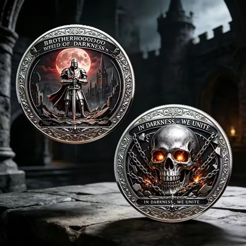 Token Coin Mechanism - เหรียญที่ระลึกดาร์ค บราเธอร์ฮีด รูปหัวกะโหลกอัศวินยุคกลาง ชุบเงิน 2 มิติ