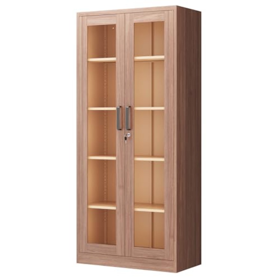 Glass Cabinet Display - ตู้โชว์พร้อมประตูกระจกสำหรับบ้าน สำนักงาน คลินิก ห้องเก็บของ: ตู้โชว์โลหะสีดำขนาด 71