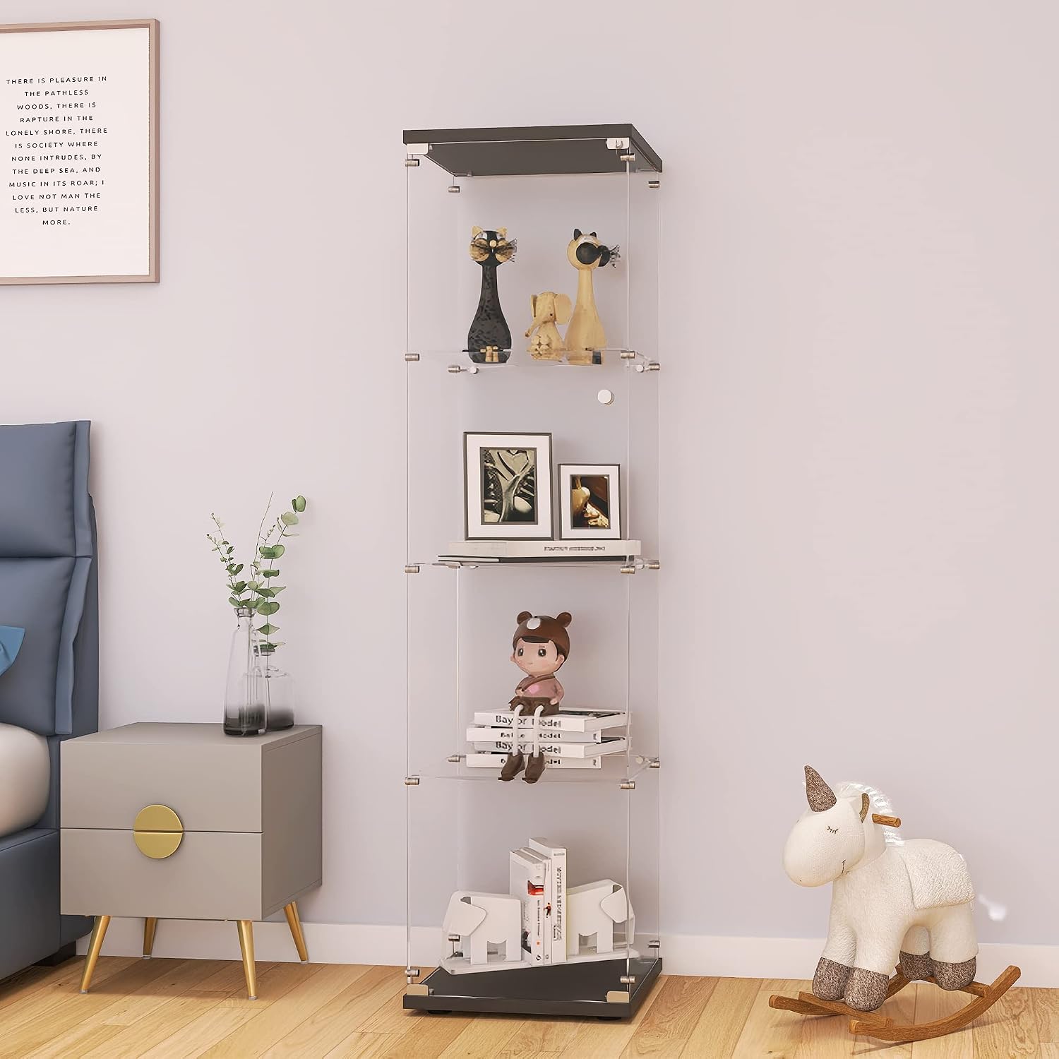 Glass Cabinet Display - ตู้โชว์กระจกพร้อมกุญแจล็อค 4 ชั้น ประตูเดียว ตู้โชว์กระจกนิรภัย ตู้โชว์ของสะสม