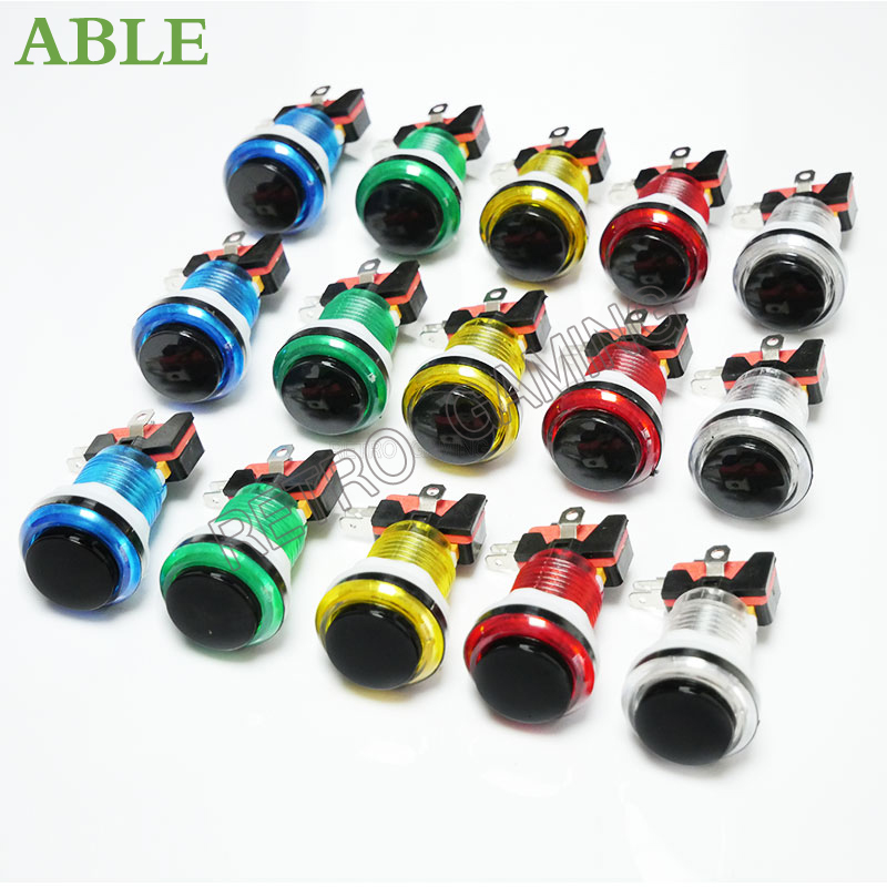 Arcade Button Pcb - 12Pcs 6สี28มม.หลุม5V/12V LED Pushปุ่ม3 Pin MicroswitchสีดำสำหรับDIY