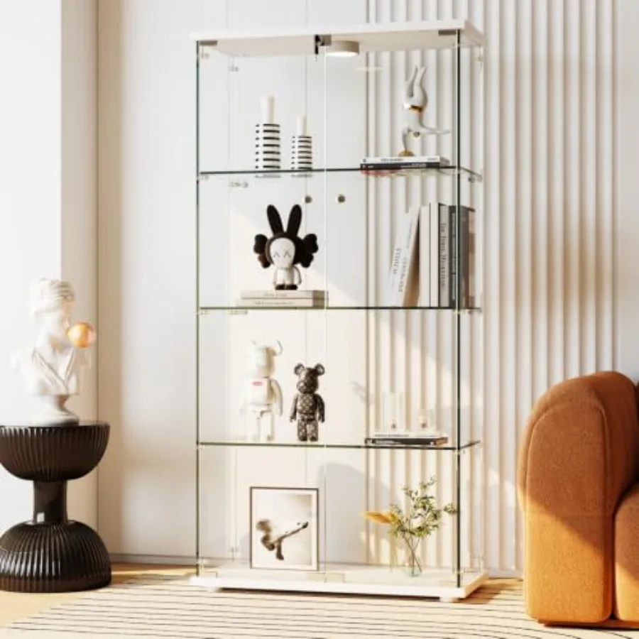 Glass Cabinet Display - ตู้โชว์กระจกนิรภัยสำหรับเก็บของสะสม มี 4 ชั้น ประตูคู่ ไฟ