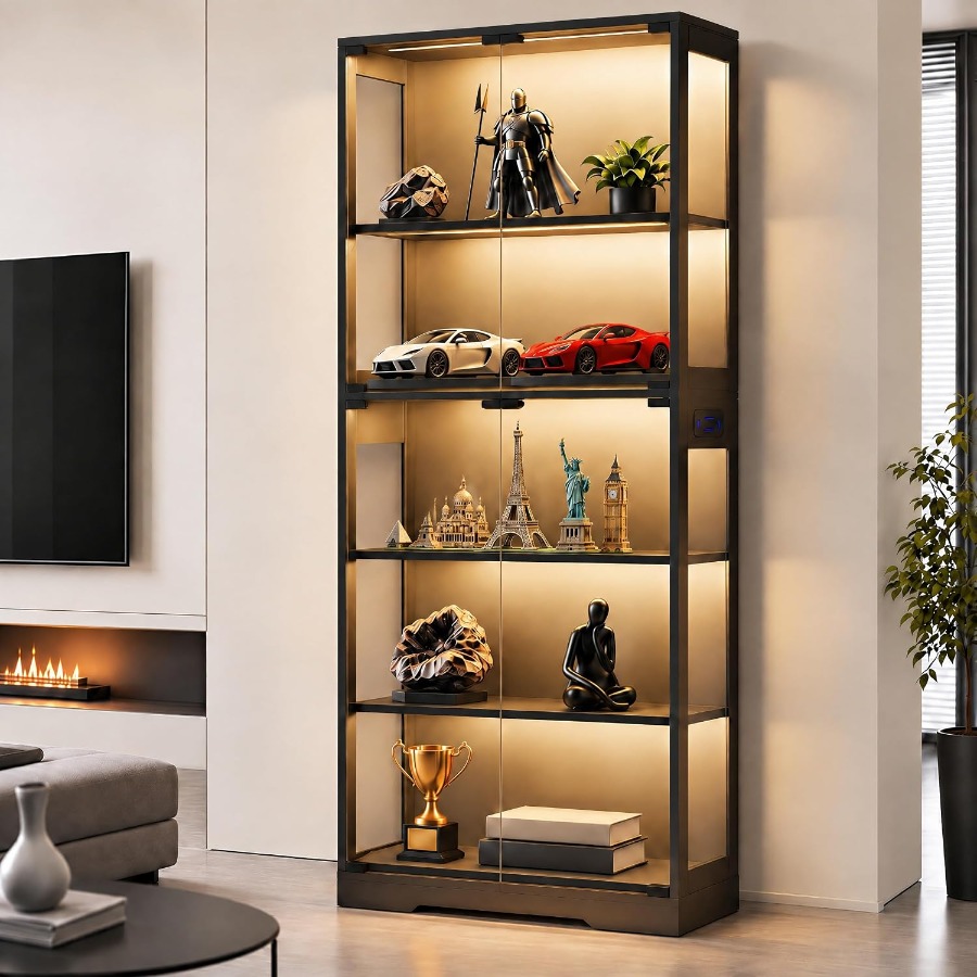 Glass Cabinet Display - ตู้โชว์ขนาด 65 นิ้ว พร้อมประตูกระจกและไฟ LED