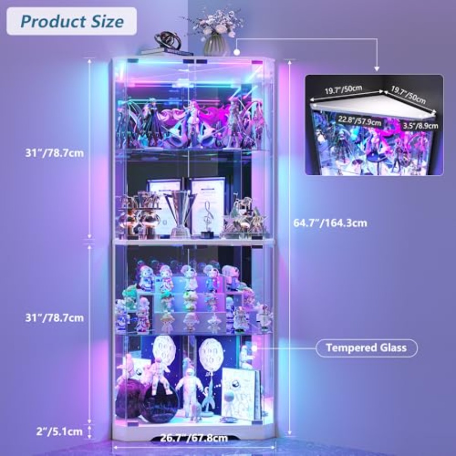ตู้โชว์มุมสูง 64.7 นิ้ว พร้อมป - Glass Cabinet Display บทวิจารณ์และราคา