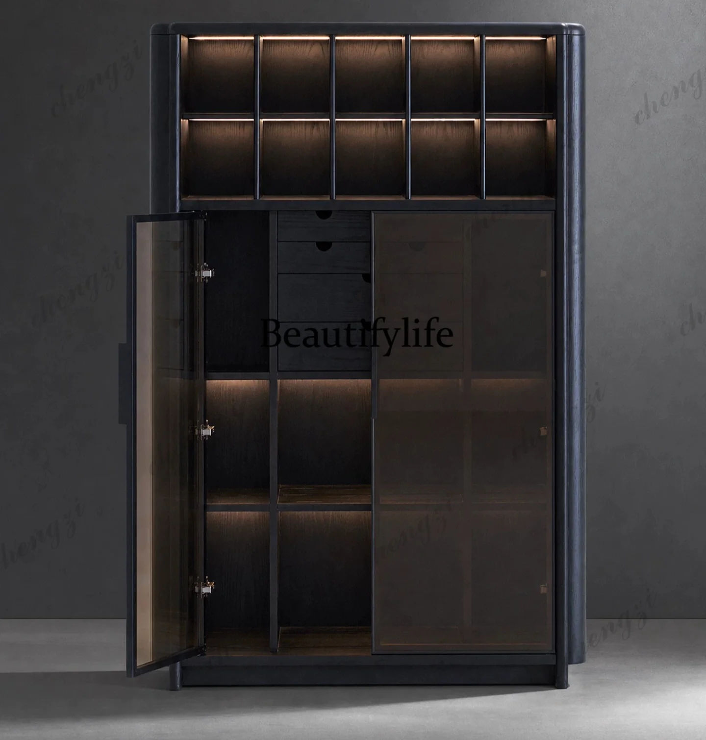 ตู้หนังสือไม้เนื้อแข็งสไตล์มิน - Glass Cabinet Display บทวิจารณ์และราคา