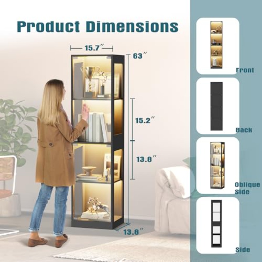 ตู้โชว์กระจกพร้อมไฟ LED RGB สำ - Glass Cabinet Display บทวิจารณ์และราคา