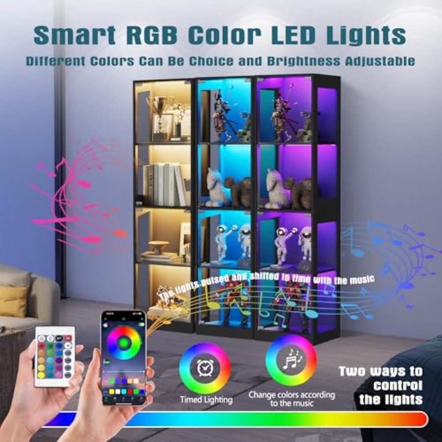 ตู้โชว์กระจกพร้อมไฟ LED RGB สำ - Glass Cabinet Display บทวิจารณ์และราคา