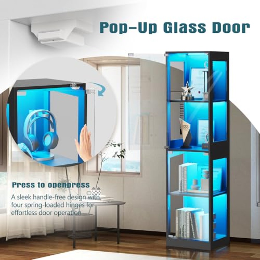 ตู้โชว์กระจกพร้อมไฟ LED RGB สำ - Glass Cabinet Display บทวิจารณ์และราคา